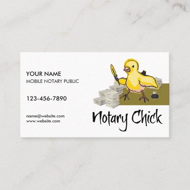Notary Chick Yellow Feather Quill angepasst Visitenkarte (Vorderseite)