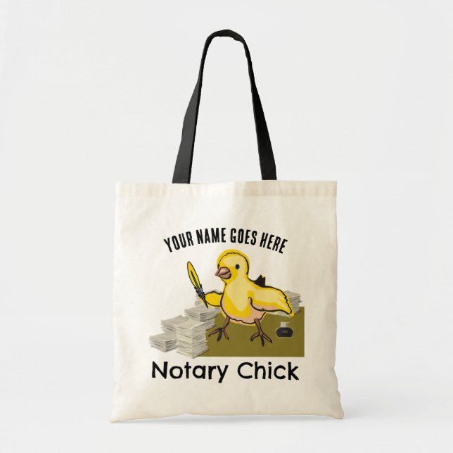 Notary Chick Yellow Feather Quill Customized Name Tragetasche (Vorne)