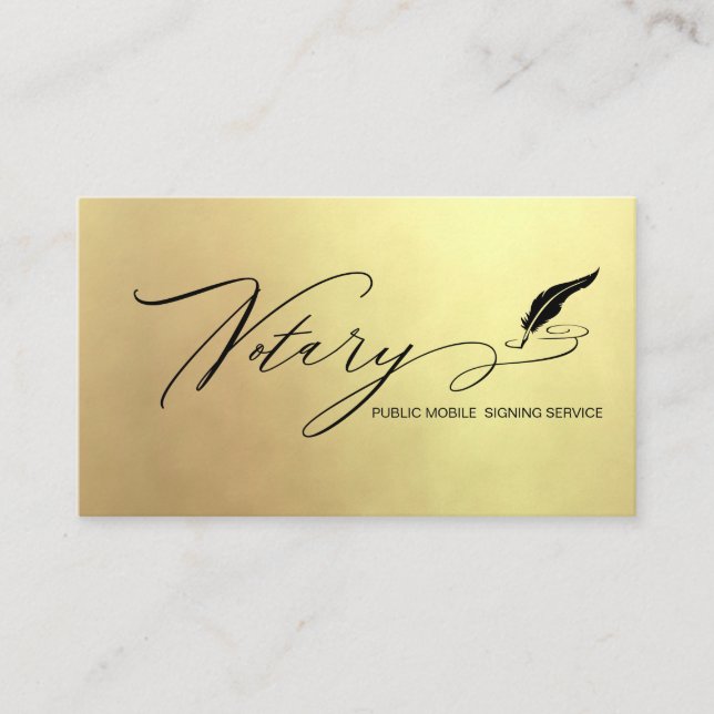 *~* NOTARY FOTO Quill Feather Signieren Agent Gold Visitenkarte (Vorderseite)