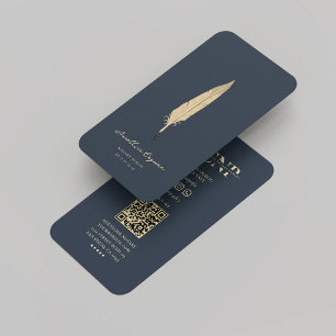 Notary Gold Quill Monogram Dark Blue Modern Visitenkarte