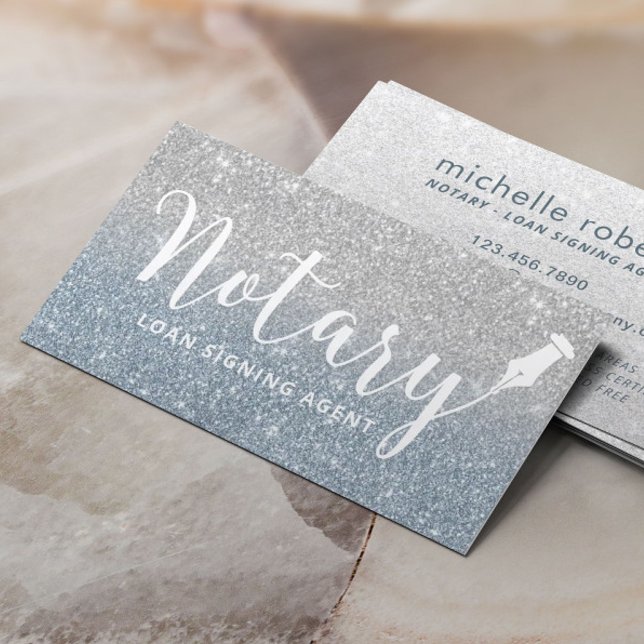 Notary Loan Signing Agent Dusty Blue Silver Ombre Visitenkarte (Von Creator hochgeladen)