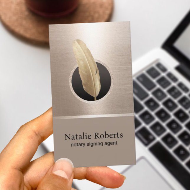Notary Loan Signing Agent Elegant Gold Quill Pen Visitenkarte (Von Creator hochgeladen)
