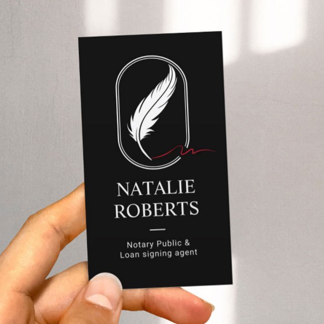 Notary Loan Signing Agent Feather Quill Logo Black Visitenkarte (Von Creator hochgeladen)