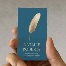 Notary Loan Signing Agent Gold Quill Pen Aquamarin Visitenkarte