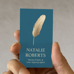 Notary Loan Signing Agent Gold Quill Pen Aquamarin Visitenkarte