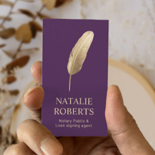 Notary Loan Signing Agent Gold Quill Pen Lila Visitenkarte