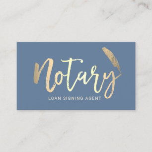 Notary Loan Signing Agent Gold Script Dusty Blue  Visitenkarte