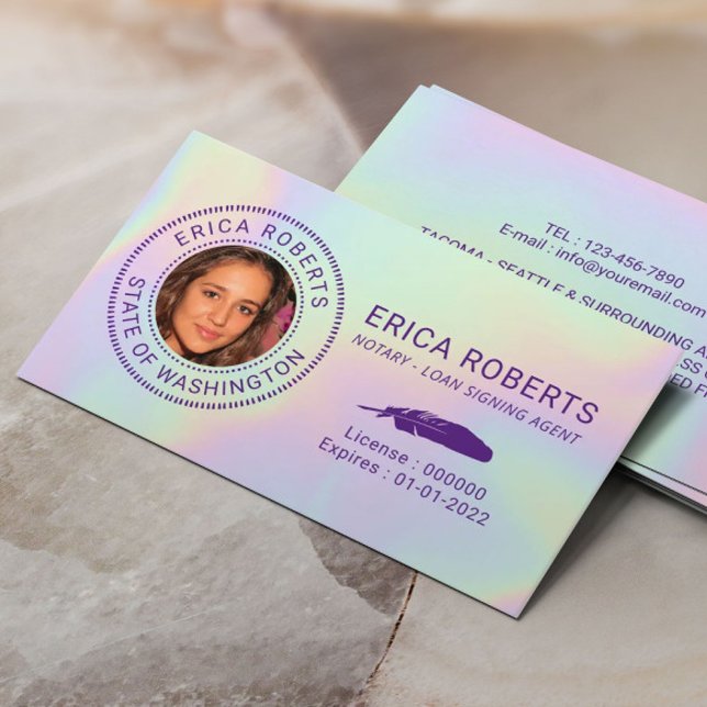 Notary Loan Signing Agent Holographic Foto Visitenkarte (Von Creator hochgeladen)