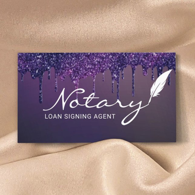 Notary Loan Signing Agent Lila Glitzer Tropfen Visitenkarte (Von Creator hochgeladen)