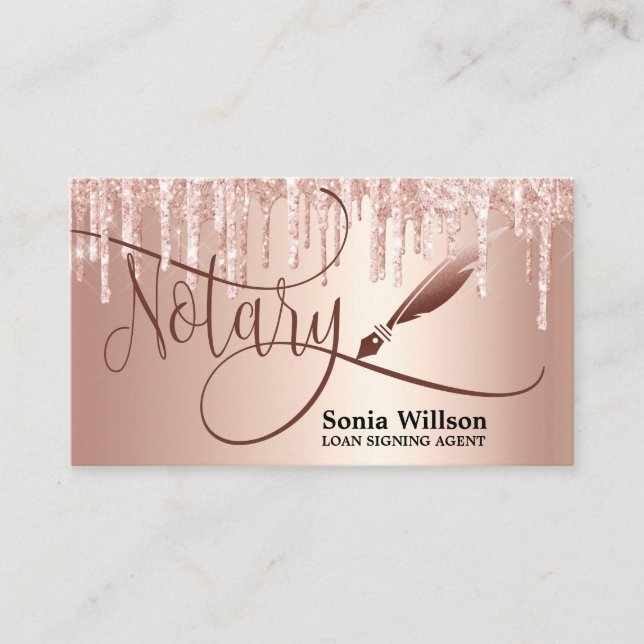 Notary Loan Signing Agent Moderne Rose Gold Glitze Visitenkarte (Vorderseite)