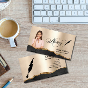 Notary Loan Signing Agent Modernes Black Gold Foto Visitenkarte
