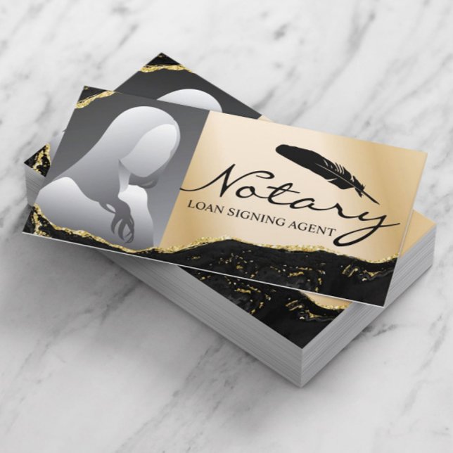 Notary Loan Signing Agent Modernes Gold Agate Foto Visitenkarte (Von Creator hochgeladen)