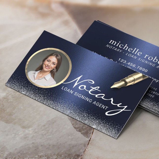 Notary Loan Signing Agent Modernes Navy Blue Foto Visitenkarte (Von Creator hochgeladen)