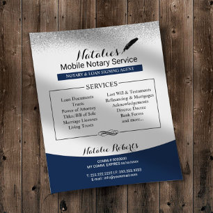 Notary Loan Signing Agent Navy Blue Silver Glitzer Flyer