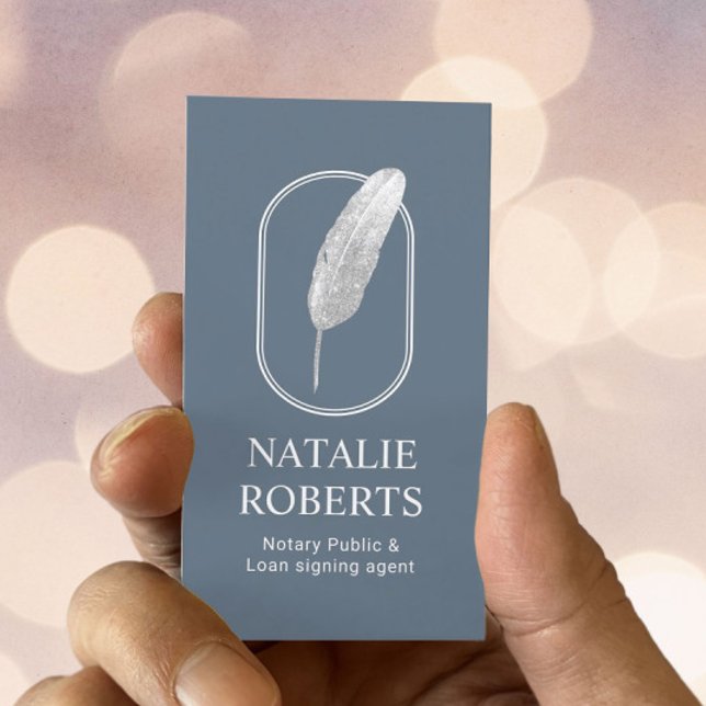 Notary Loan Signing Agent Quill Logo Dusty Blue Visitenkarte (Von Creator hochgeladen)