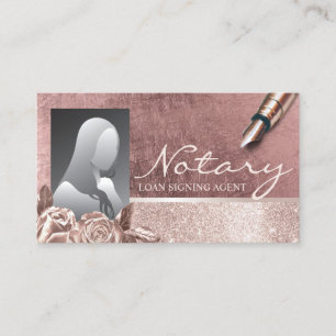 Notary Loan Signing Agent Rose Gold Floral Foto Visitenkarte