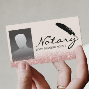 Notary Loan Signing Agent Rose Gold Glitter Photo Visitenkarte
