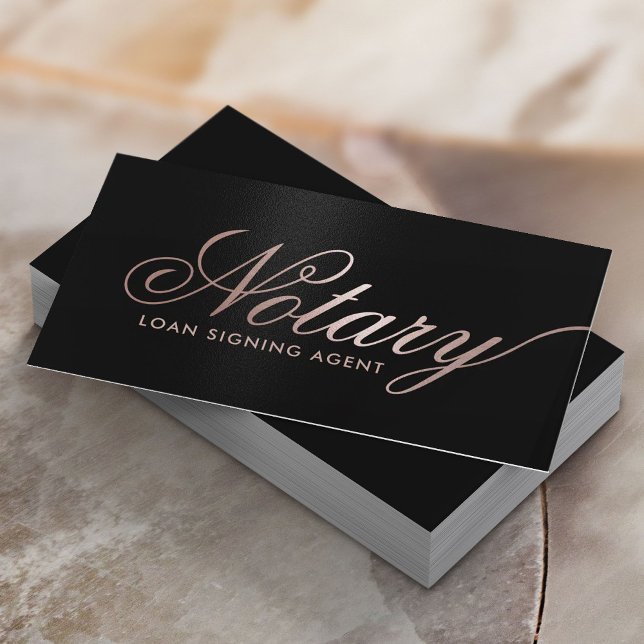 Notary Loan Signing Agent Rose Gold Script Black Visitenkarte (Von Creator hochgeladen)