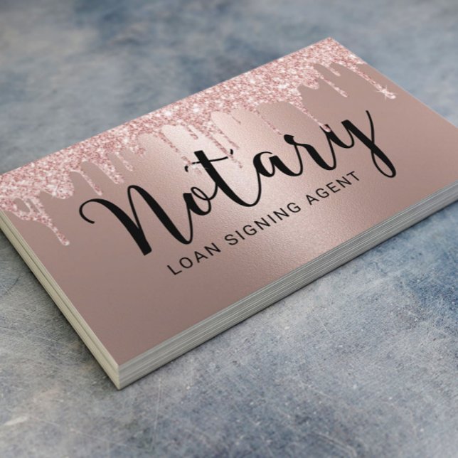 Notary Loan Signing Agent Trendy Rose Gold Tropfen Visitenkarte (Von Creator hochgeladen)