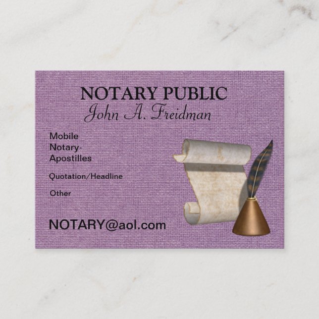 NOTARY ÖFFENTLICHE Visitenkarte (Vorderseite)