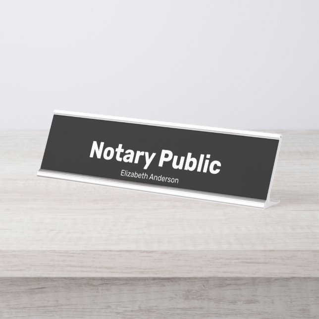 Notary Public and Name Text Template Black Schreibtischnamensplakette (Vorderseite )
