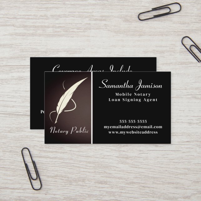 Notary Public Elegant Classic Quill Beruflich Visitenkarte (Vorderseite/Rückseite Beispiel)