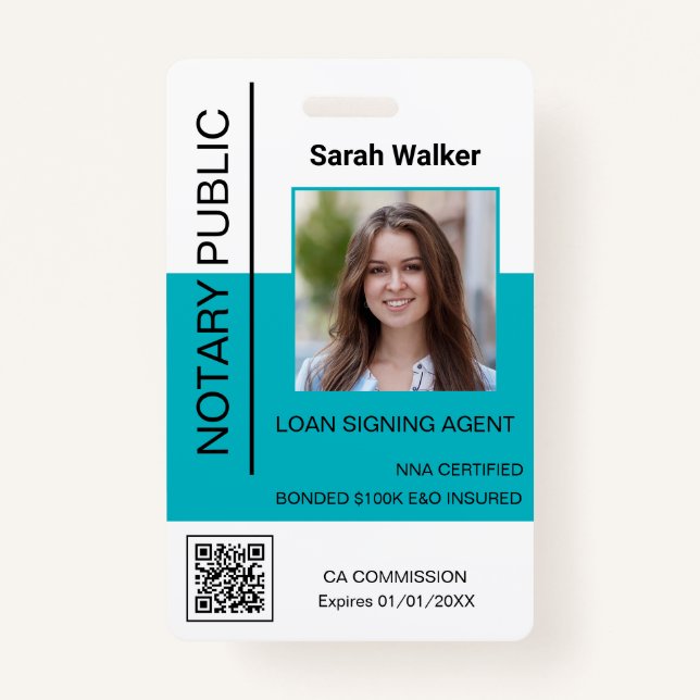Notary Public ID Foto Office worker Türkis Ausweis (Vorderseite)