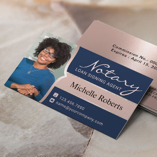Notary Signing Agent Navy & Rose Gold Foto Visitenkarte