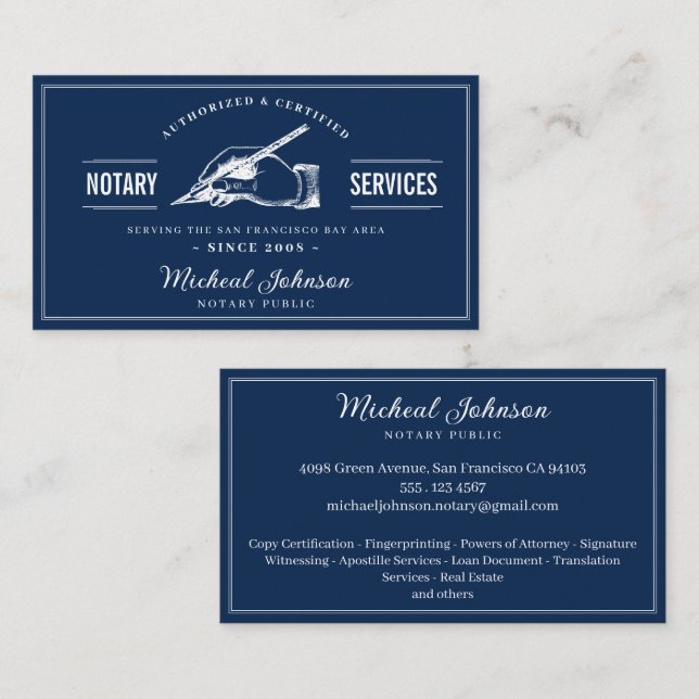 Notdienste Berufliches Vintages Navy Blue Visitenkarte (Vorne/Hinten)