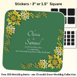 Note   Bride Groom Names Emerald Green & Gold Quadratischer Aufkleber<br><div class="desc">Add the Bride & Groom Names and an extra note.</div>