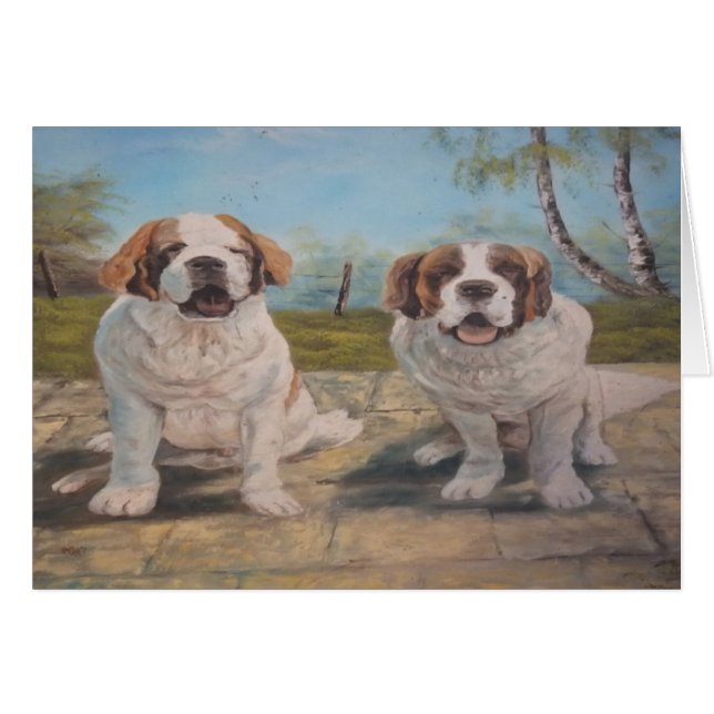 Note Card Ann Hayes Painting Two St Bernards (Vorderseite (Horizontal))