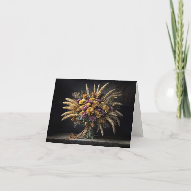 Note Card Herbst Weizenhalme und Mum Bouquet Karte (Vorderseite)