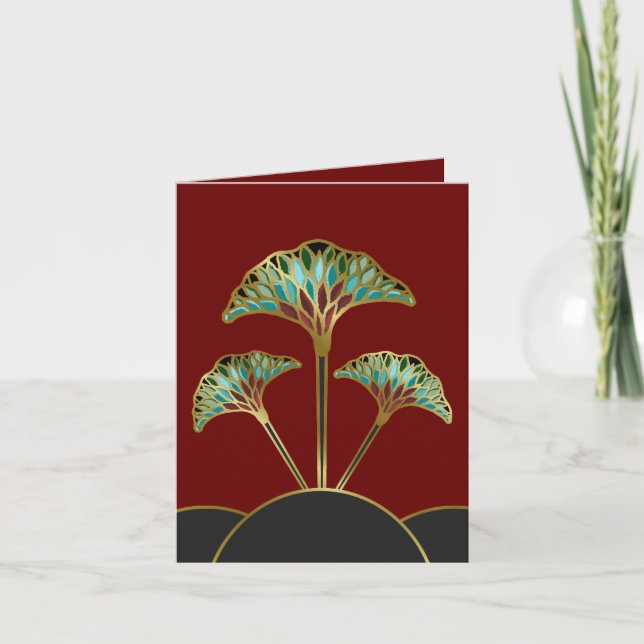Note Card mit Art Deco Ginkgo Blätter Karte (Vorderseite)