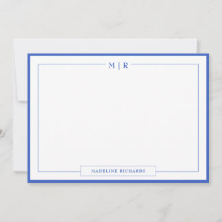 Note: Classic Monogram Royal Blue Border Stationer Mitteilungskarte