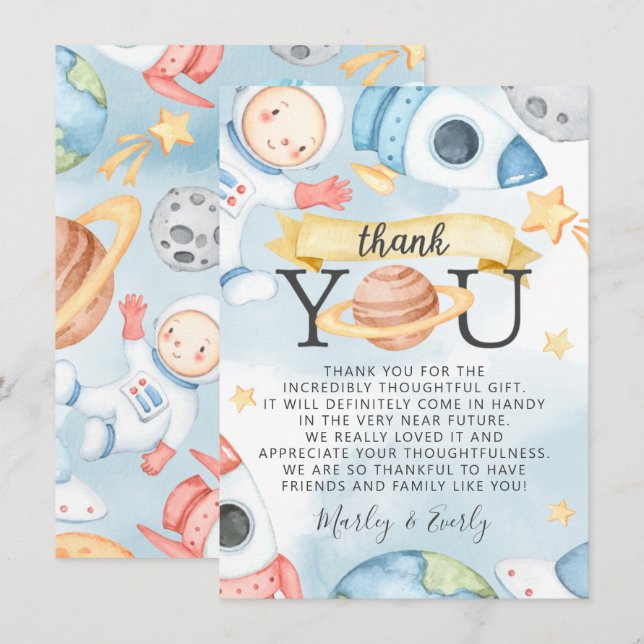 Note de Carte de remerciements du Baby shower pour (Devant / Derrière)
