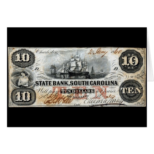 Note de dix dollars de 1860 en Caroline du Sud (Devant horizontal)