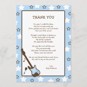 Note de Merci de baby shower de vedette du rock -