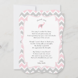 Note de Merci de baby shower d'éléphant rose avec