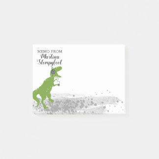 Note de post-it d'écouteurs de danse de t-rex de