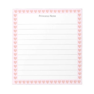 Note de princesse et cœurs roses sur bloc-notes li