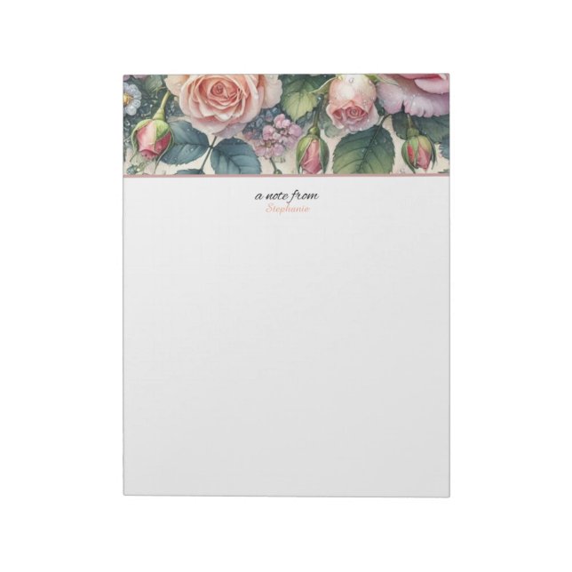 Note Du Bloc-Notes Personnalisé Rose Floral (Tourné)