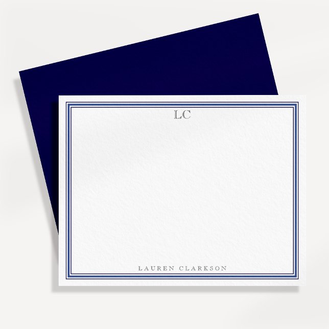 Note: Eleganic Navy Blue Border Monogram Stationer Einladung (Von Creator hochgeladen)