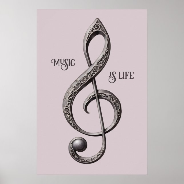 Note für benutzerdefinierten Text Musical Clef Poster (Vorne)