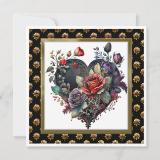 Note Gothic Rote Rose and Heart Greeting Card