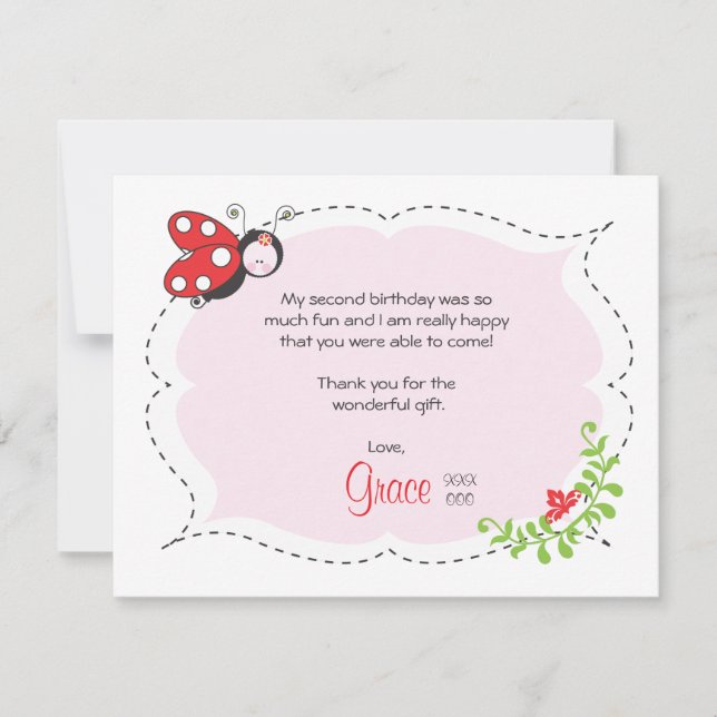 Note plate de Merci d'anniversaire de coccinelle (Devant)