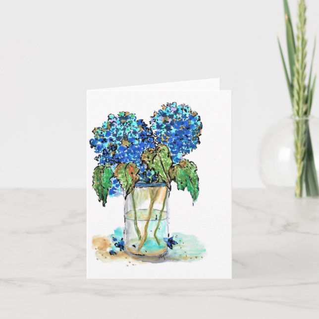 Note pliée Carte-aquarelle des hydrangées (Devant)
