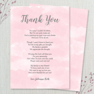 Note rose de Merci de baby shower d'aquarelle +