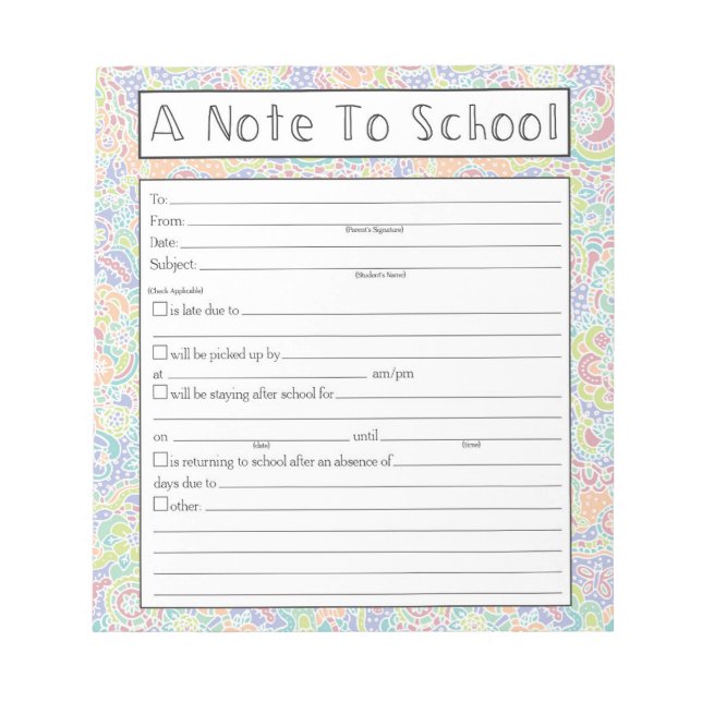 Note sur le Bloc-notes de l'enseignant, excuse d'a (Devant)