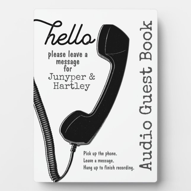 Note Wedding Audio Guest Book Black Phone Receiver Fotoplatte (Vorderseite)