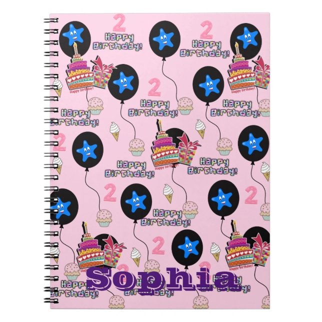 Notebook, #2 Happy 2nd Birthday Notes Pink Notizblock (Vorderseite)